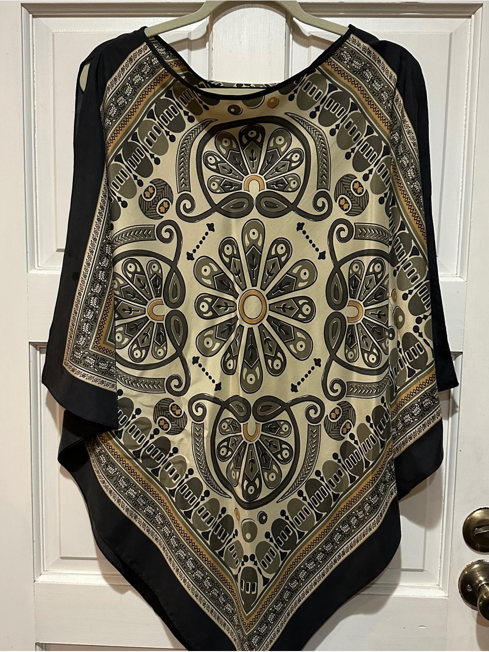 Michael Kors Silk Scarf Print Poncho Blouse Asymmetrical Geometric Graphic S/M